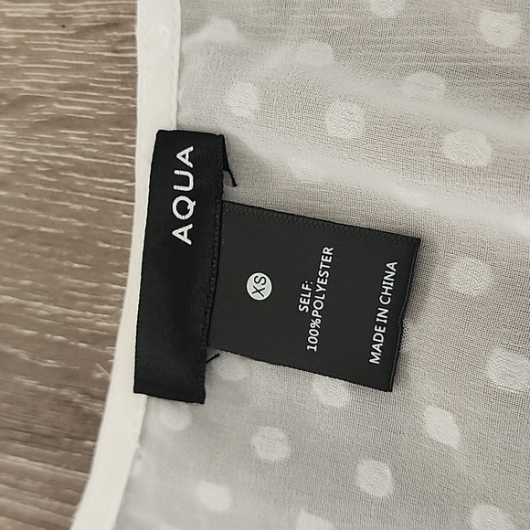 AQUA Swiss Clip Dot Semi-Sheer Bell Sleeve Faux Wrap Peplum Top White - Picture 3 of 8